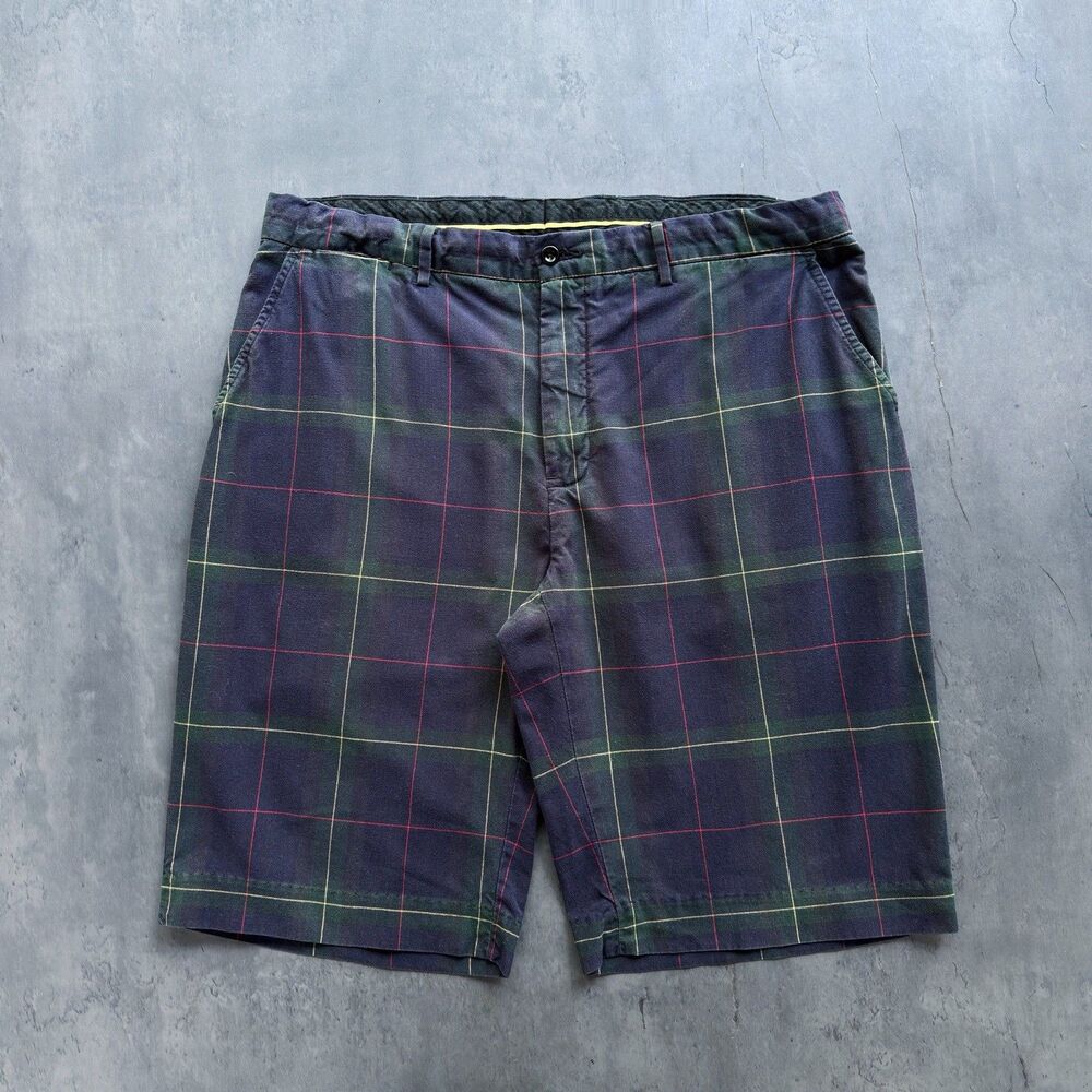 Polo Ralph Lauren Plaid Shorts Mens 36 Navy Green Windowpane Cotton Preppy Golf
